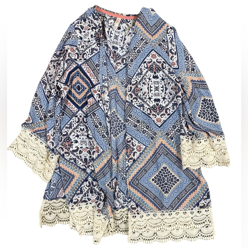 Xhilaration Multi Pattern and Lace Crochet Kimono Size XL